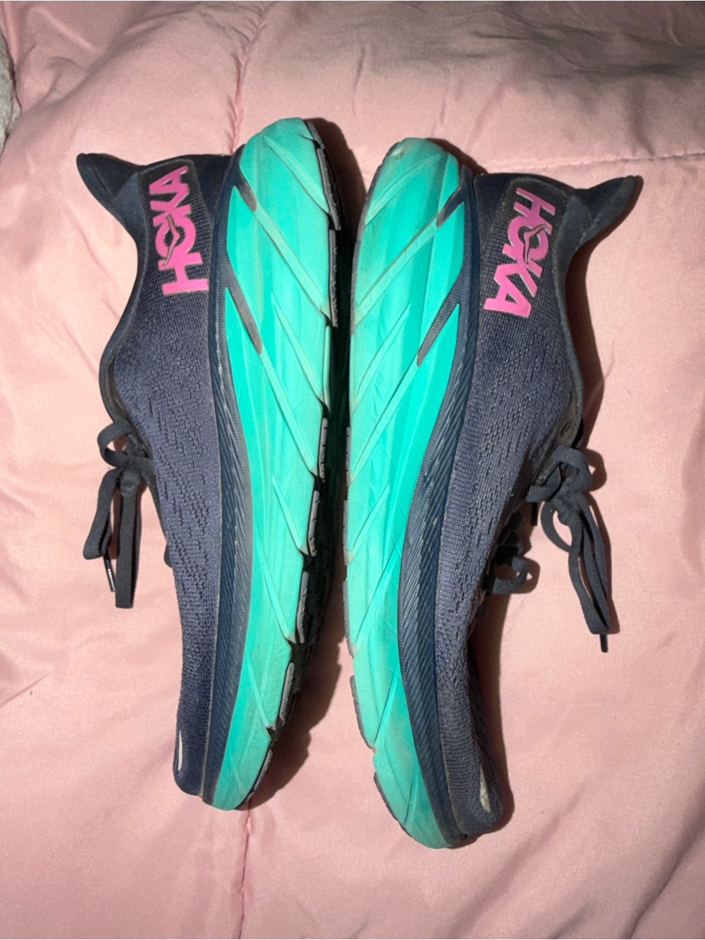 Hoka Women's Running Shoes in Teal, Navy and Pink Accents